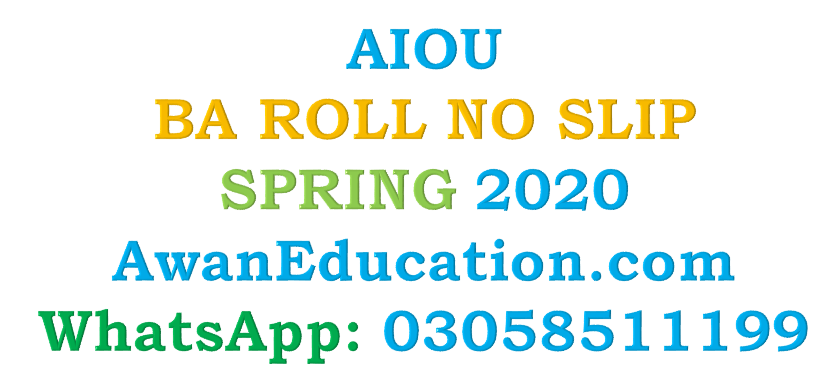 AIOU BA ROLL NO SLIP SPRING 2020